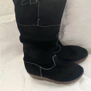 Michael Kors Black Suede Winter Boots with Tan Sole